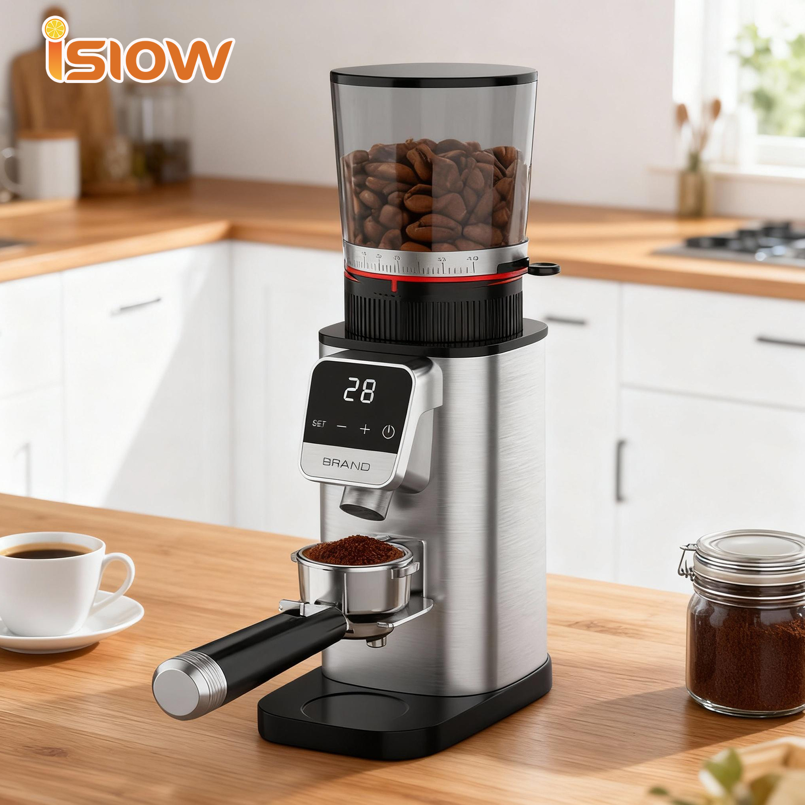 CG-002 Automatic Electric Coffe Grinder Machine 48mm Conical Burr Stainless Steel Adjustable Household Use 200W Factory Price