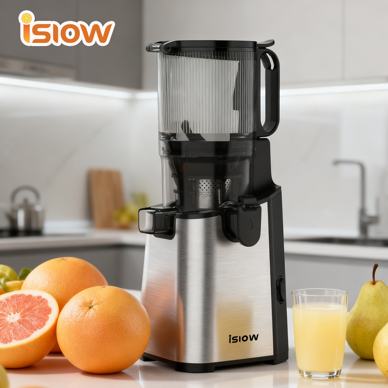 SJ-086 5.12-Inch Feed Chute Masticating Juice Extractor Portable Fruit and Vegetable Electric Slow Cold Press Juicer
